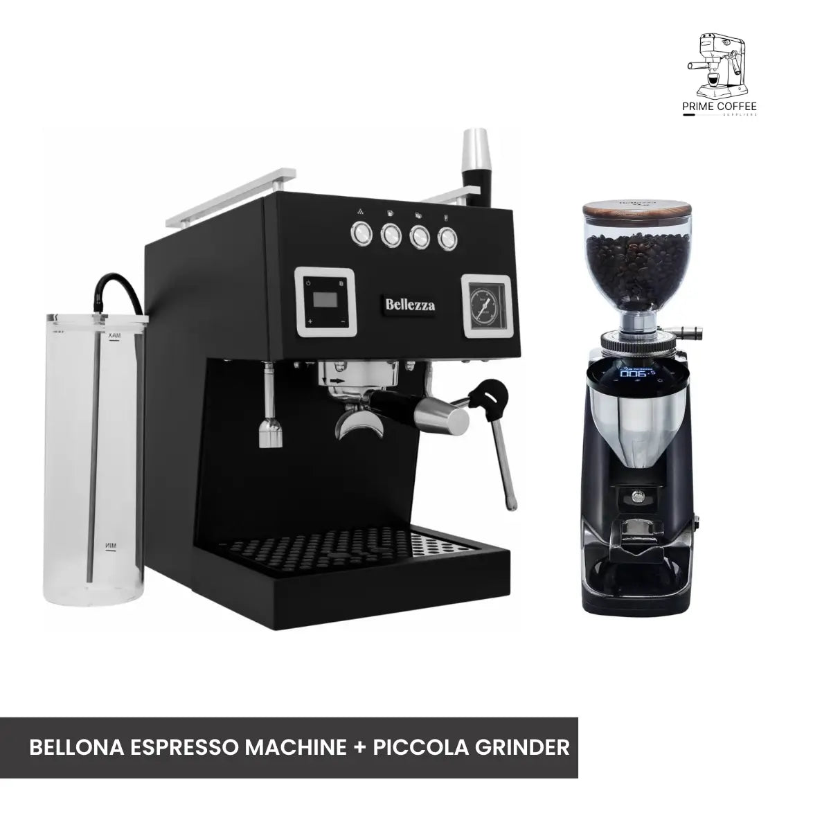 Bellezza Home Espresso Bundle - Bellona Dual Boiler Espresso & Piccola Grinder Black