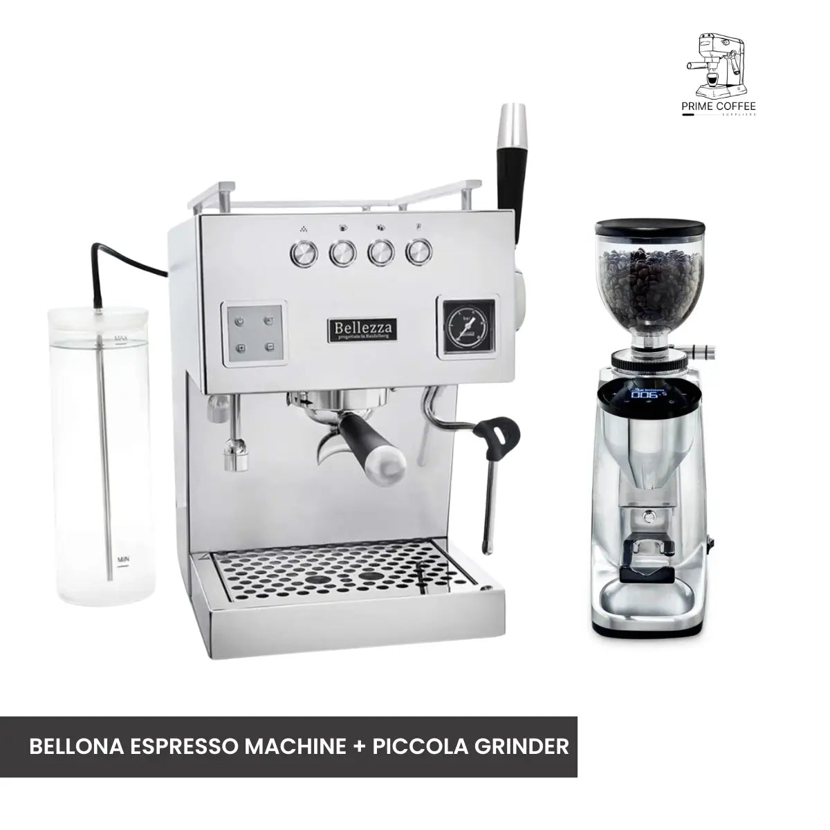 Bellezza Home Espresso Bundle - Bellona Dual Boiler Espresso & Piccola Grinder Aluminium Silver