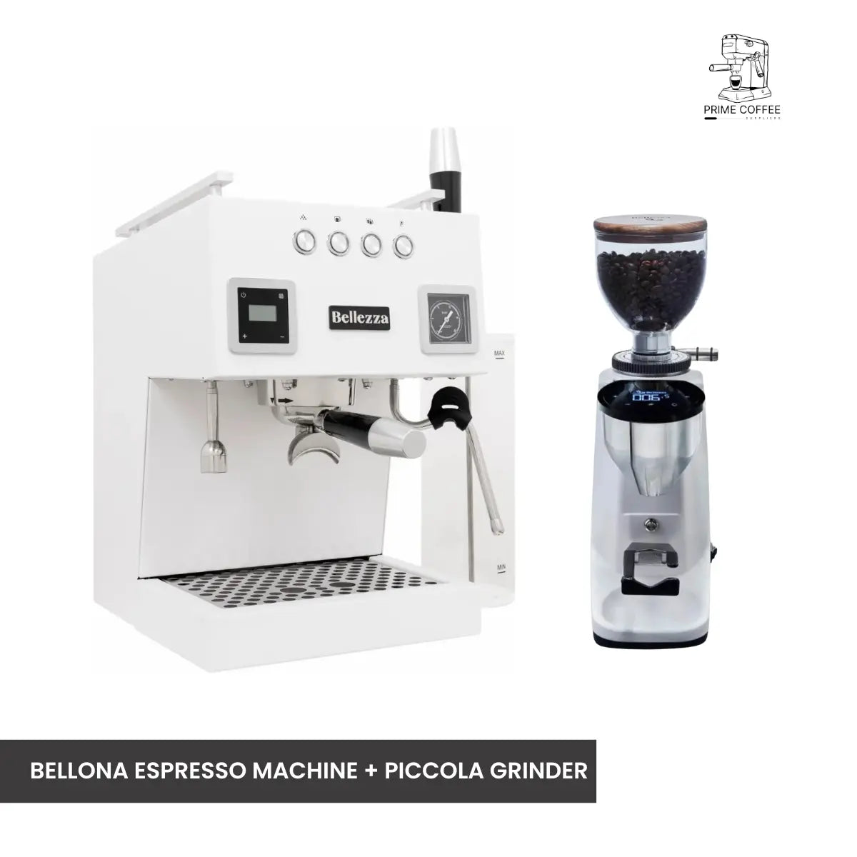 Bellezza Home Espresso Bundle - Bellona Dual Boiler Espresso & Piccola Grinder White