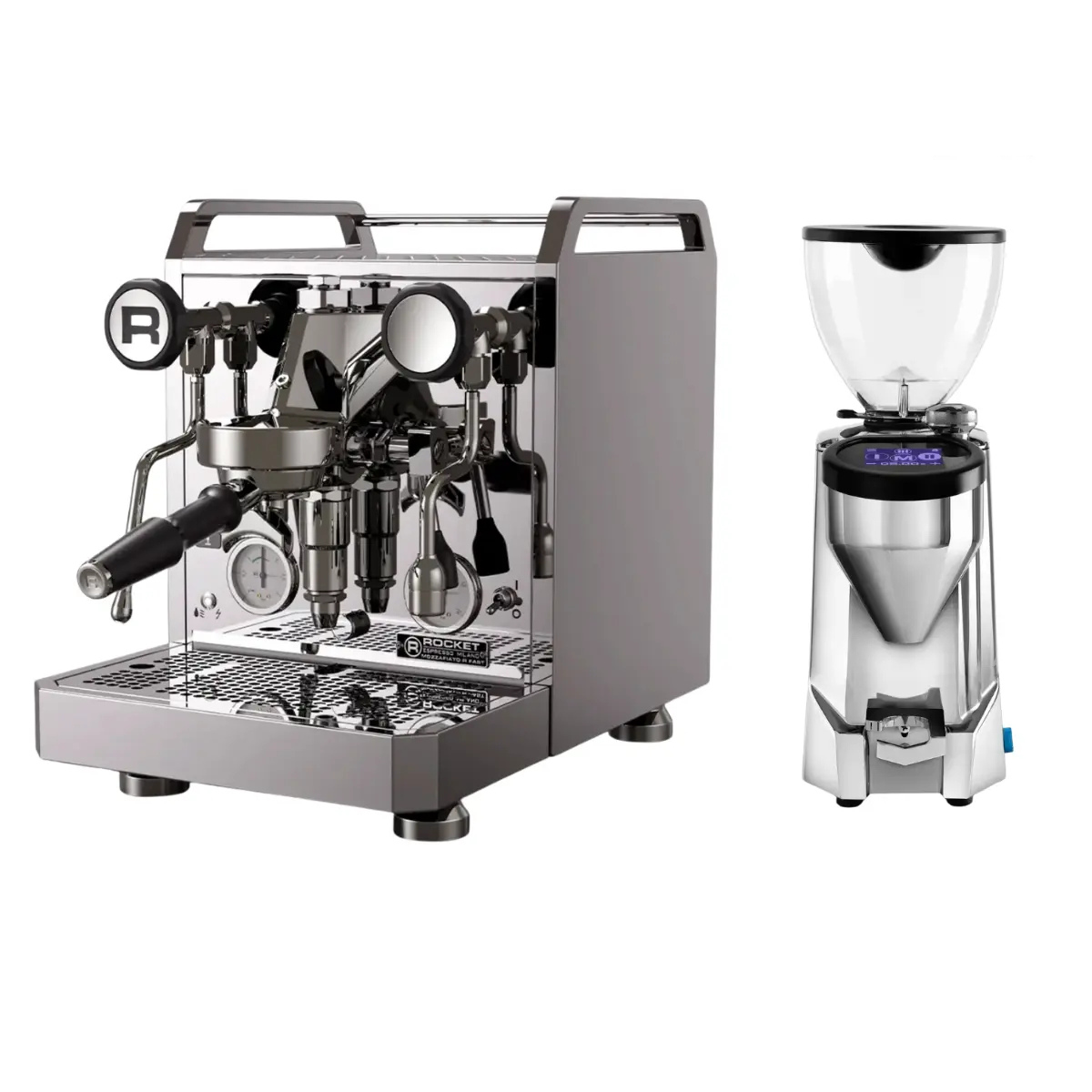 Rocket Mozzafiato R Fast Espresso Machine + Fausto Grinder - Home Bundle Kit Chrome