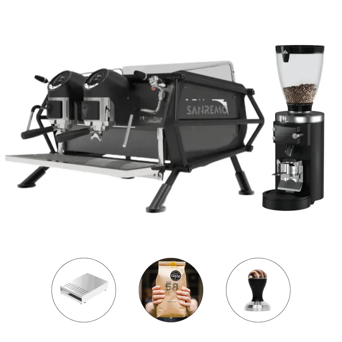 Sanremo Cafe Racer 2 Group + Mahlkonig E80s Grind by Weight Grinder - Commercial Bundle Kit
