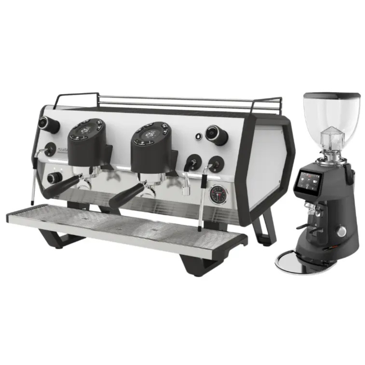 Sanremo D8 Pro 2 Group + SR64 EVO Pro Sense (Grind by Weight) Commercial Bundle Kit Black and White