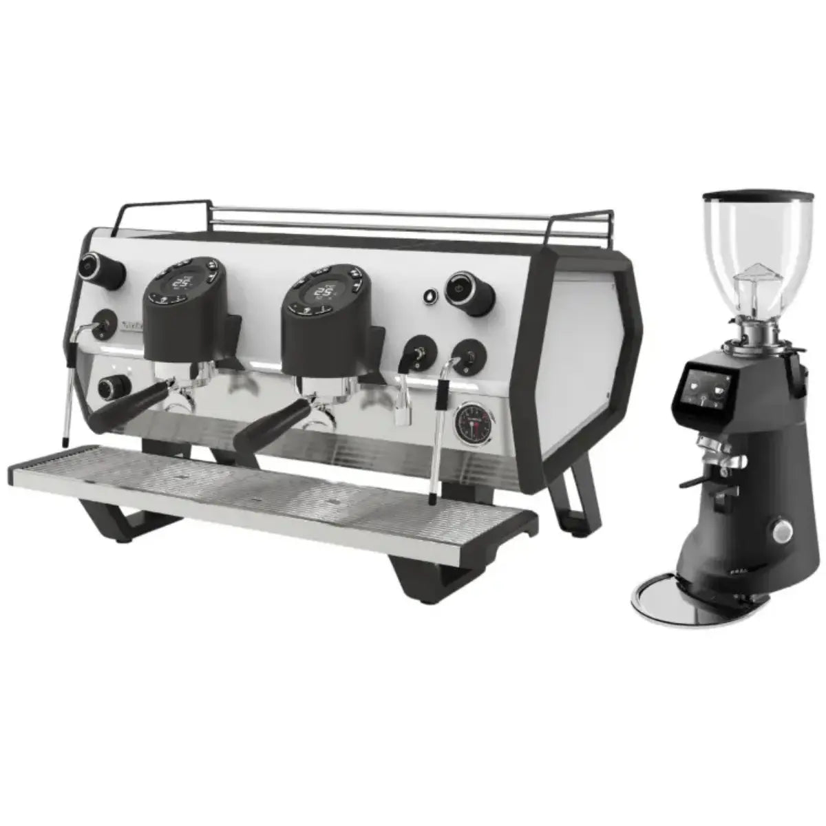 Sanremo D8 Pro 2 Group + SR83 E Pro Grinder Commercial Bundle Kit Black and White