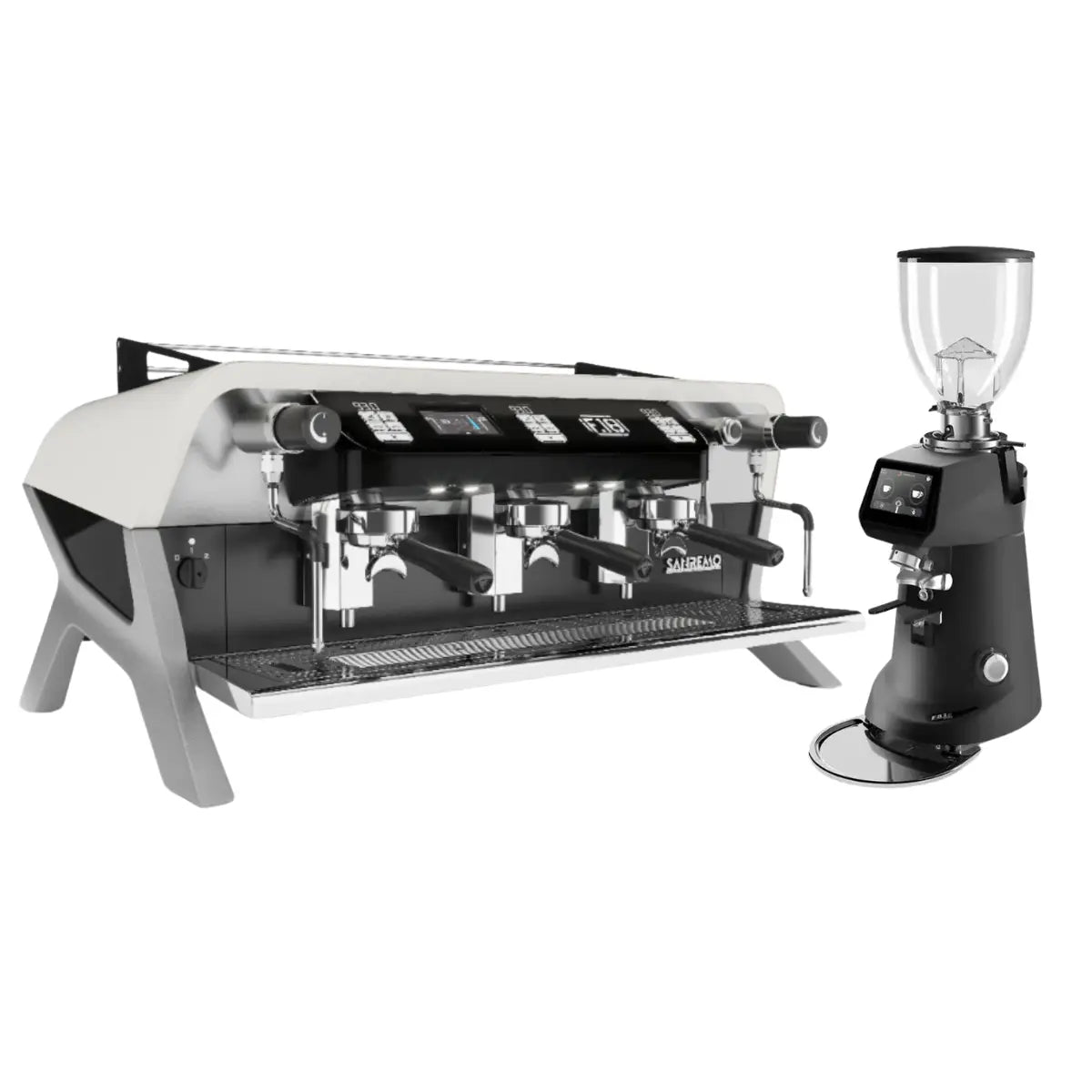 Sanremo F18 Multi-Boiler 2 Group + SR64 EVO Pro Sense (Grind by Weight) Commercial Bundle Kit White