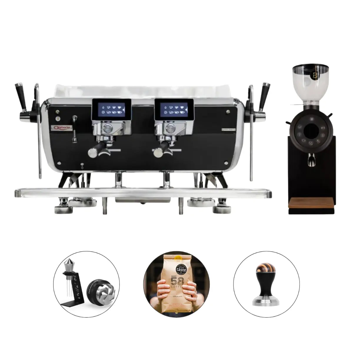 Barista Attitude Tempesta Multiboiler 2 Group Espresso Machine + Bentwood Vertical 63 Grinder - Commercial Bundle Kit
