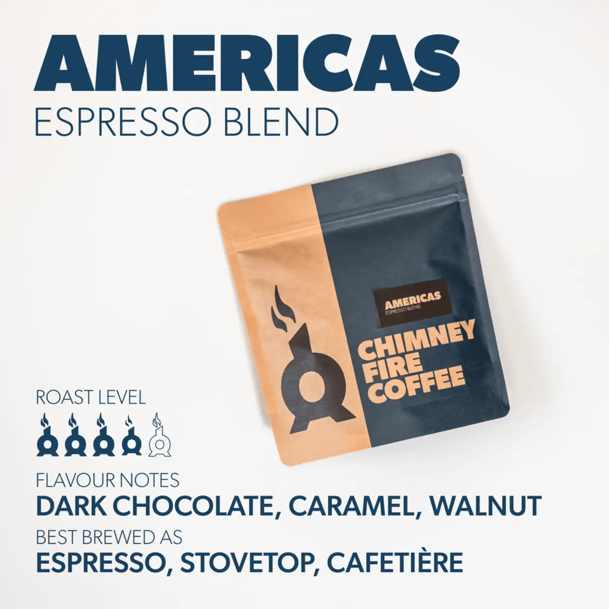 Chimney Fire Americas Coffee Beans - Dark Chocolate, Caramel, Walnut
