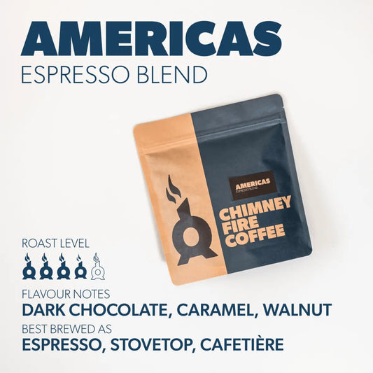 Chimney Fire Americas Coffee Beans - Dark Chocolate, Caramel, Walnut