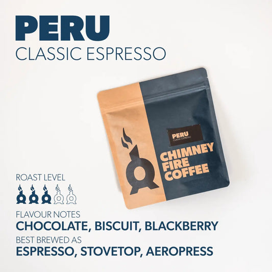 Chimney Fire Peru Coffee Beans - Chocolate, Biscuit, Blackberry
