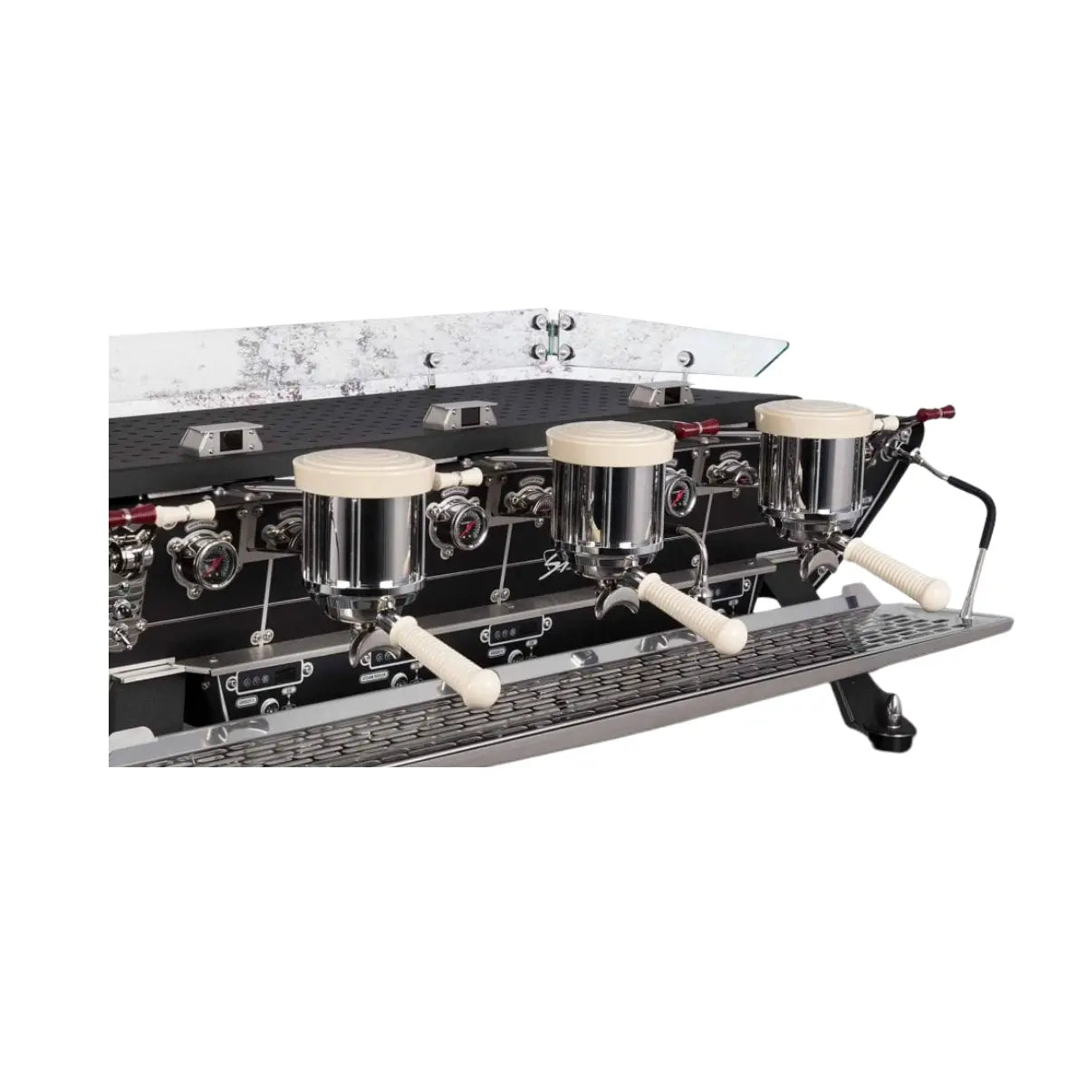 Kees van der Westen Spirit Multiple Espresso Boiler Machine Triplette Crackle Black Body Ivory Coloured Accessories