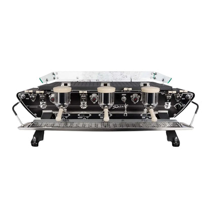 Kees van der Westen Spirit Multiple Espresso Boiler Machine Triplette Crackle Black Body Ivory Coloured Accessories Front View