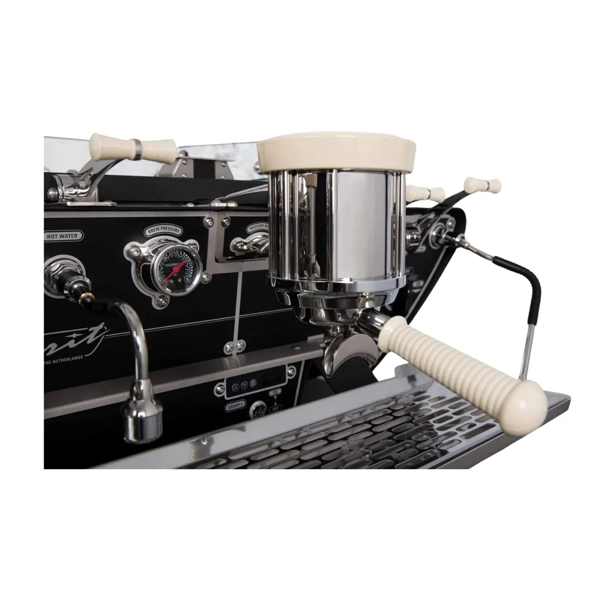 Kees van der Westen Spirit Multiple Espresso Boiler Machine Triplette Crackle Black Body Ivory Coloured Accessories