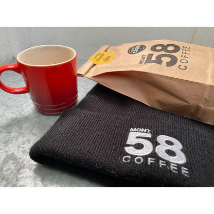 MONT58 The Big 5 Blend Coffee Beans beanie bag and mug