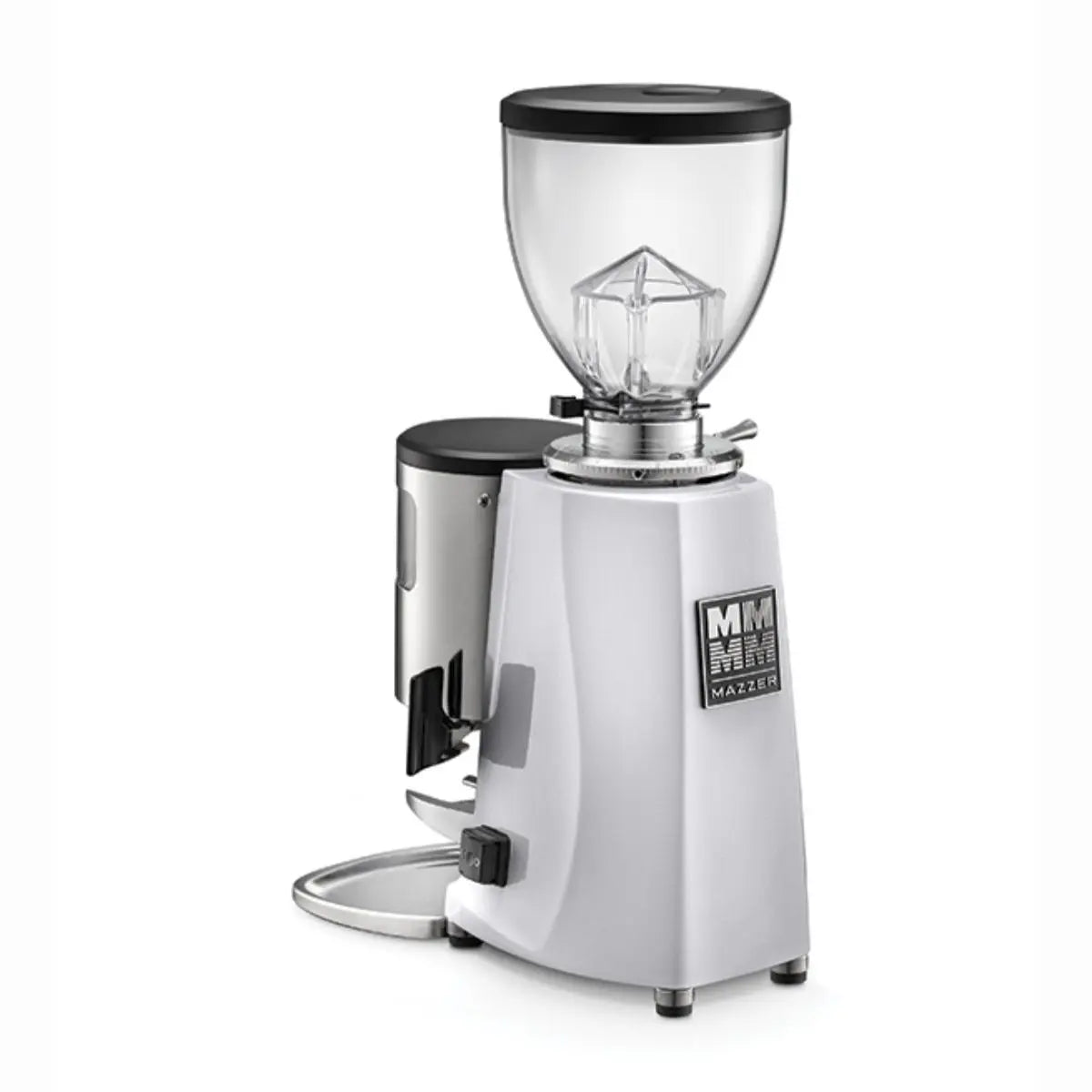 Mazzer Mini Manual/Timer Coffee Grinder - 58mm Burrs - Silver - Back View - Prime Coffee Suppliers