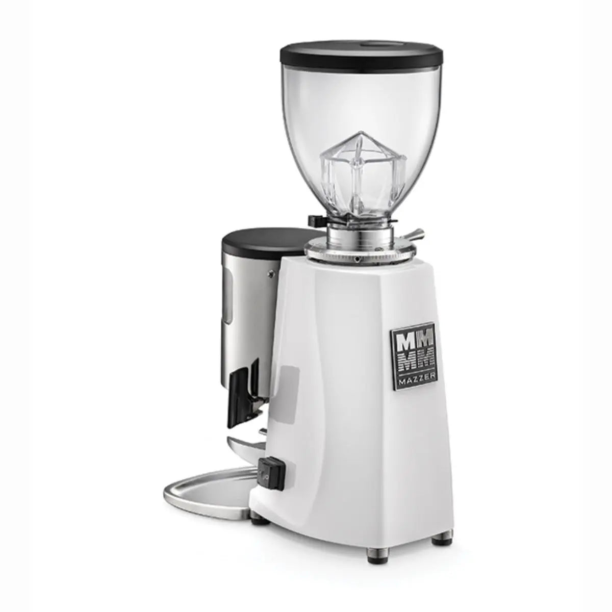 Mazzer Mini Manual/Timer Coffee Grinder - 58mm Burrs - Pure White - Back View - Prime Coffee Suppliers