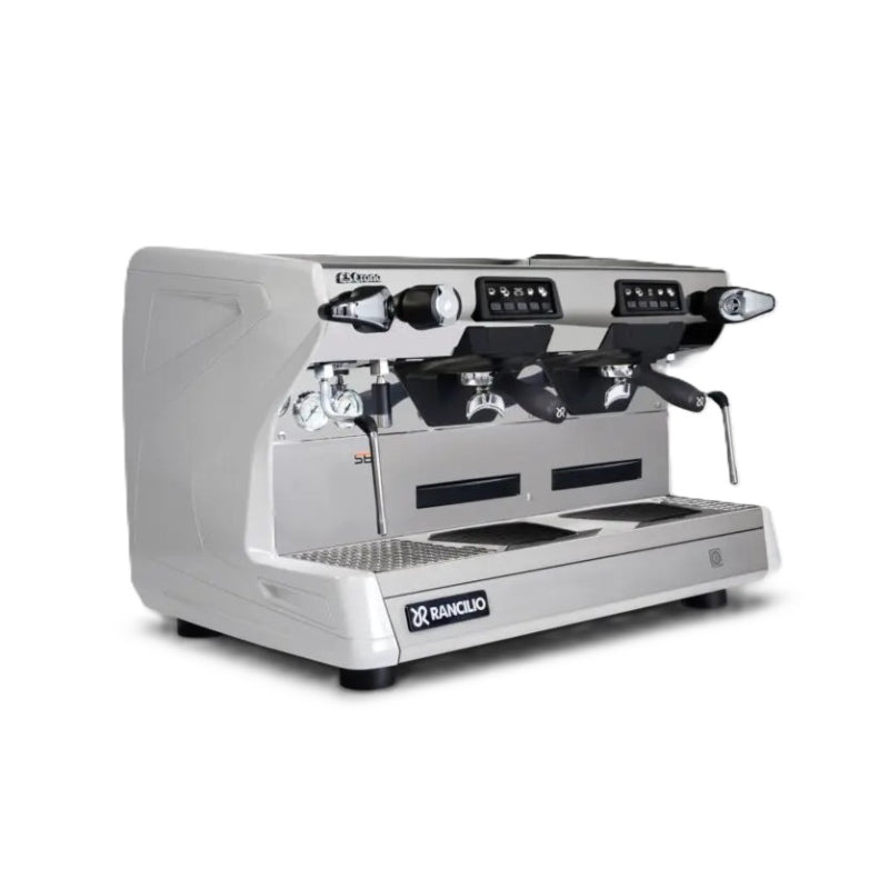 Rancilio Classe 5 Crono Espresso Machine - Automatic Single Boiler 2 Group White Front Side Tall