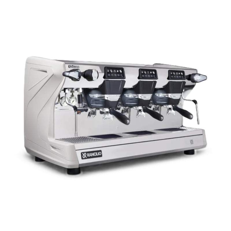 Rancilio Classe 5 Crono Espresso Machine - Automatic Single Boiler 3 Group White Front Side