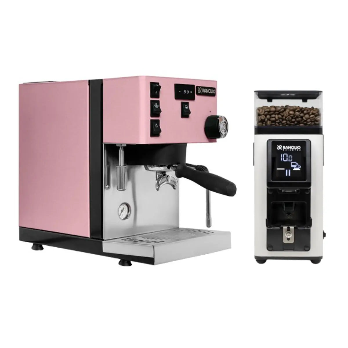Rancilio Silvia Pro X Espresso + Stile Grinder - Home Bundle Kit Pink White