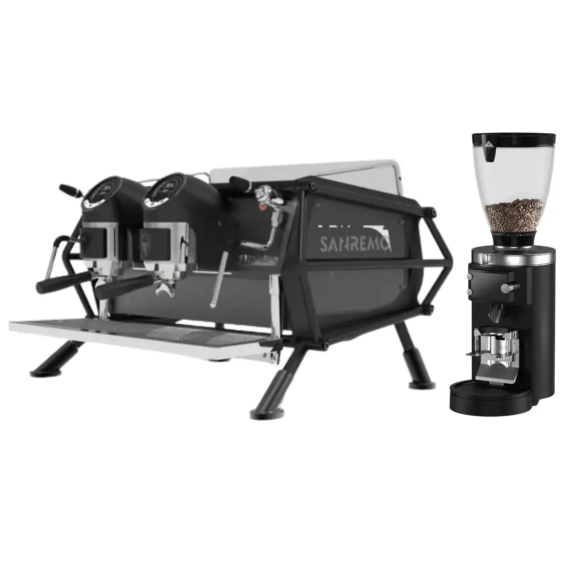 Sanremo Cafe Racer 2 Group + Mahlkonig E80s Grind by Weight Grinder - Commercial Bundle Kit Black