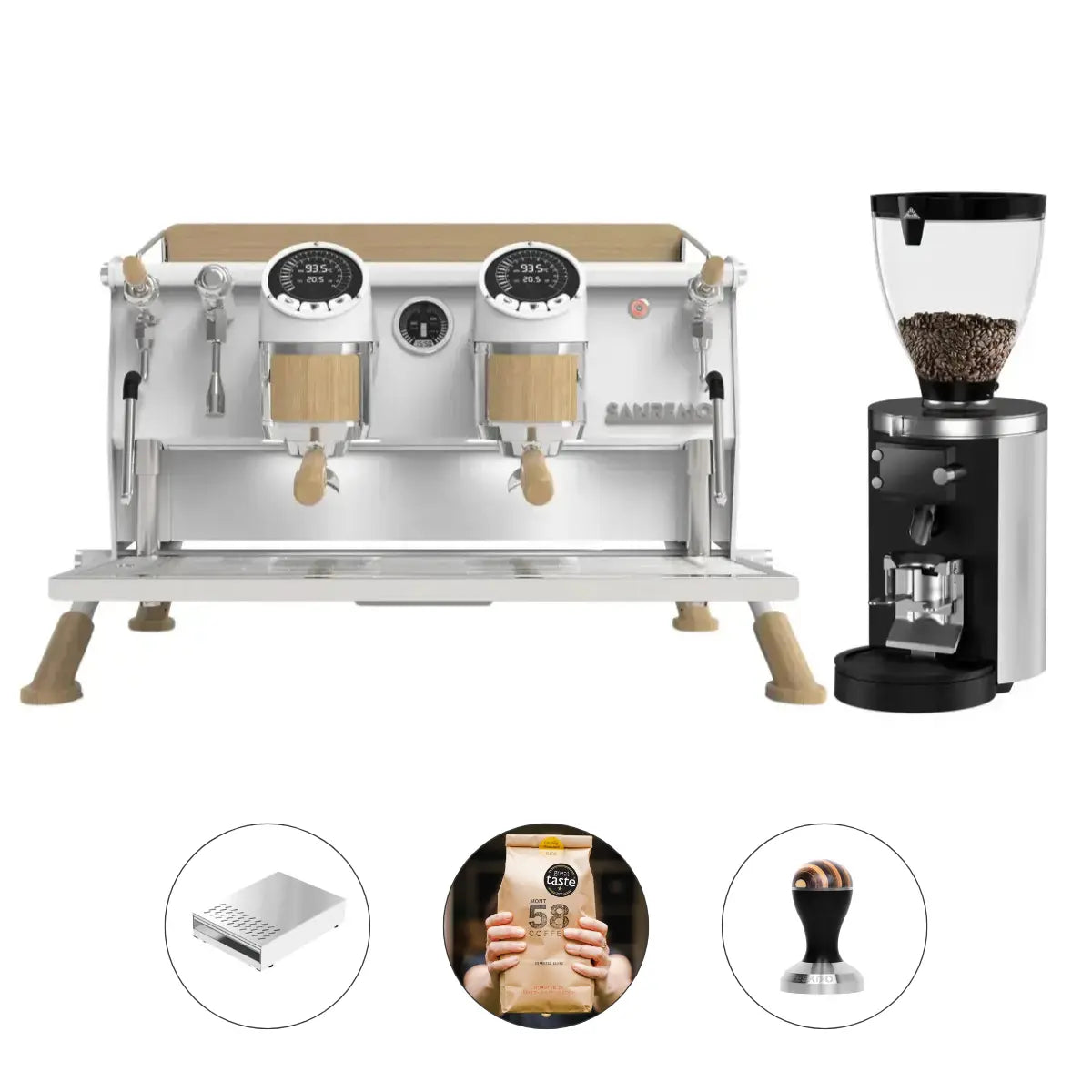 Sanremo Cafe Racer 2 Group + Mahlkonig E80s Grind by Weight Grinder - Commercial Bundle Kit