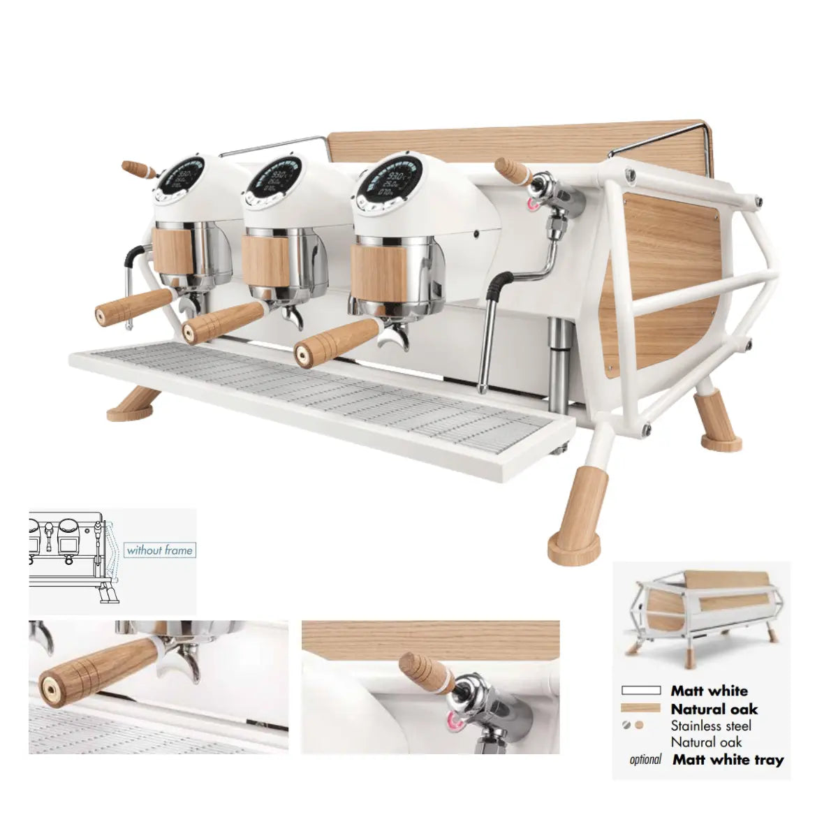 Sanremo Café Racer: Custom Made Espresso Machine 2/3 Group - Advanced Stainless Steel Boiler White and Wood