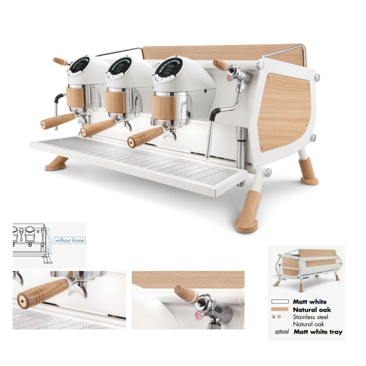 Sanremo Café Racer: Custom Made Espresso Machine 2/3 Group - Advanced Stainless Steel Boiler White and Wood Slim