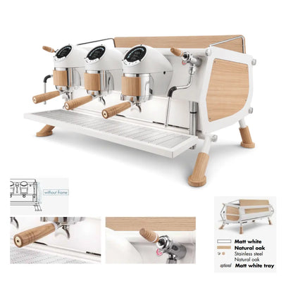 Sanremo Café Racer: Custom Made Espresso Machine 2/3 Group - Advanced Stainless Steel Boiler White and Wood Slim
