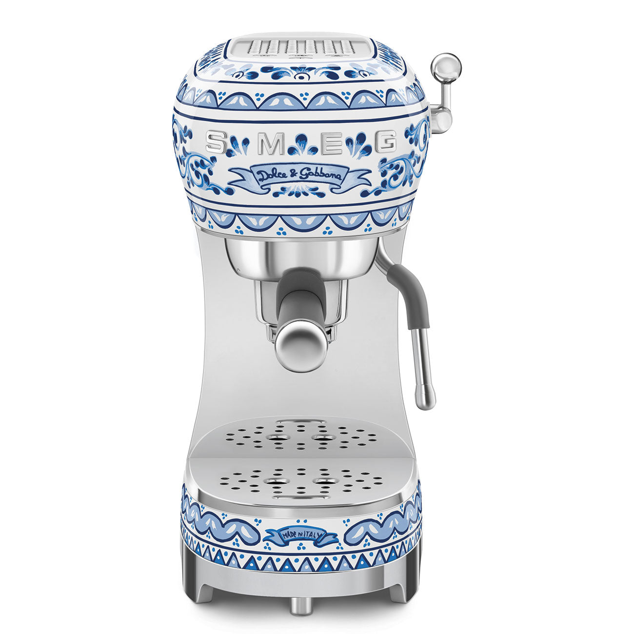 Smeg ECF02 Espresso Coffee Machine 50's Style - Manual  Blue Mediterraneo Front View 