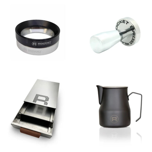 Rocket Espresso Accessories Tamper + Knock box + Milk Jug + Dosing Funnel Bundle Kit - rime Coffee Suppliers