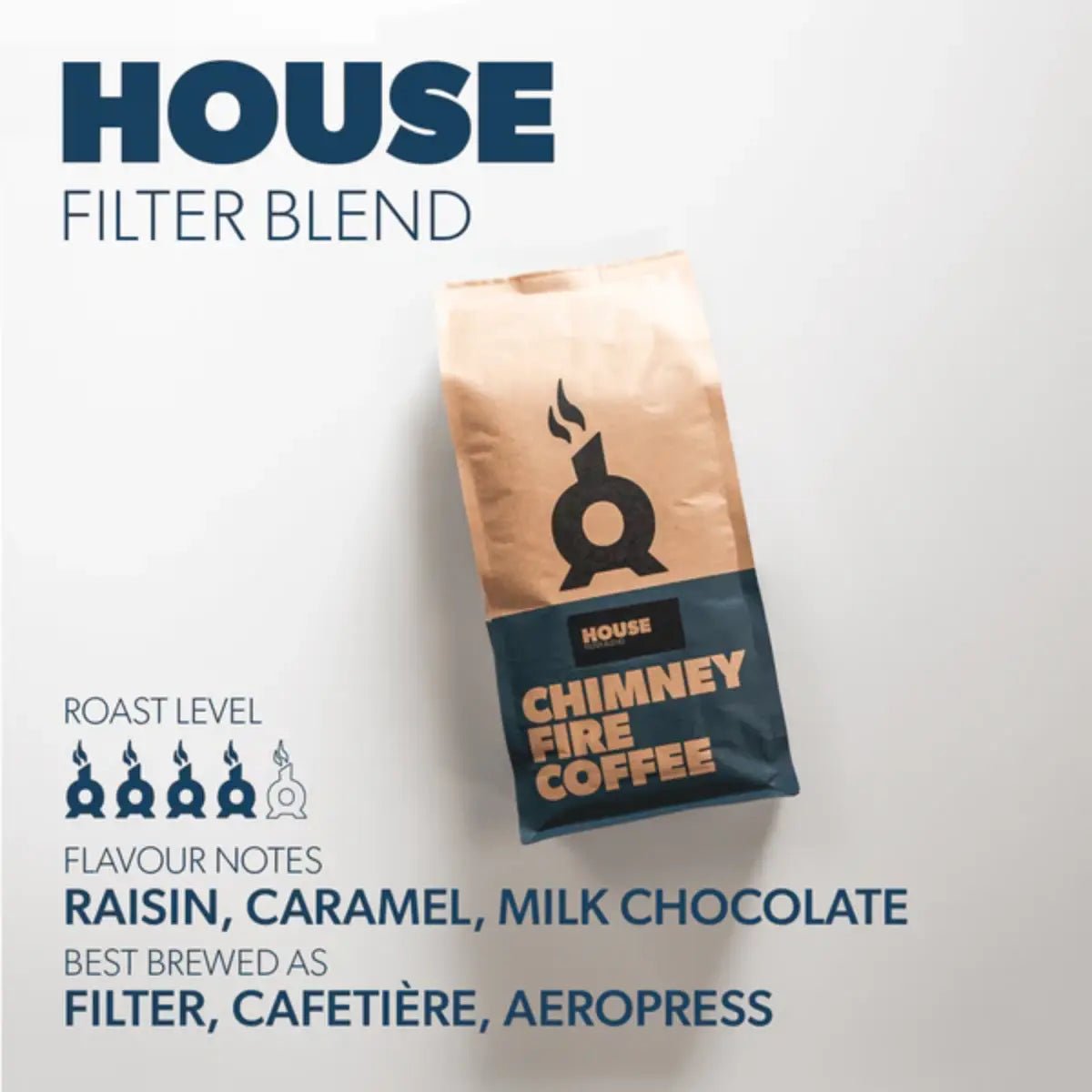 Chimney Fire - Chimney Fire House Filter Blend - Raisin, Caramel, Milk Chocolate - Coffee Beans - Prime Coffee Suppliers