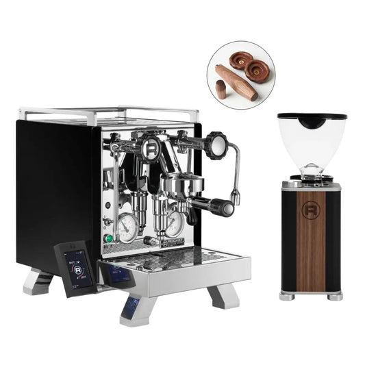 Rocket Espresso - Rocket R58 BLACK Edition! - R Cinquantotto Espresso Machine + Giannino Grinder + Specht Timber Kit - Home Bundle Kit - Espresso Machine - Prime Coffee Suppliers